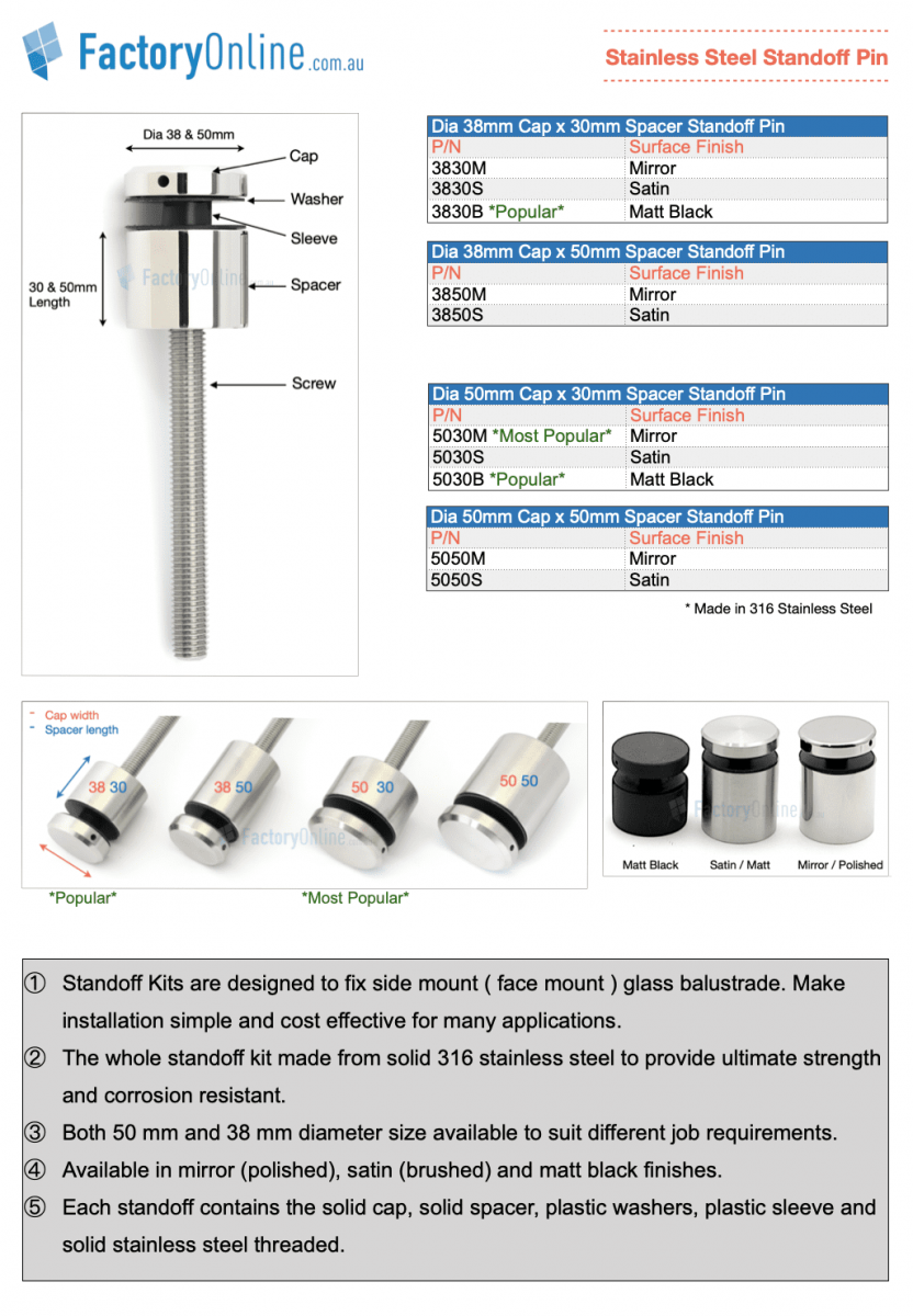 Face Mount Pin Fixed Standoff Frameless Glass Balustrade | Factory ...